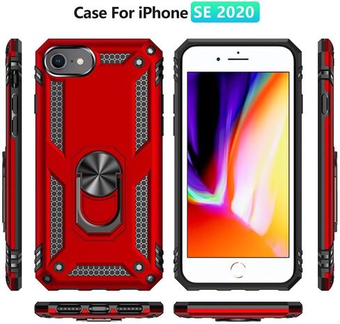حافظة Yiakeng iPhone 8، حافظة iPhone 7، حافظة iPhone SE 2020/2022 مع واقي شاشة، حافظات حماية من الدرجة العسكرية مع حلقة لهاتف iPhone 8/7/SE 2020 (أحمر) in Kuwait
