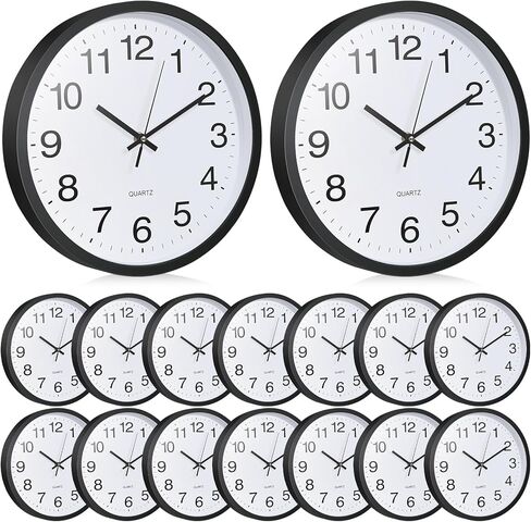 Inbagi 16 Pcs Wall Clock Large 12 Inch Silent Battery Operated Wall Clock Modern Non Ticking Quiet Quartz Clock Bulk for Kitchen Office Living Room Home Bathroom Bedroom Classroom School Decor, Black in Kuwait