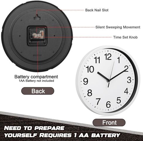 Inbagi 16 Pcs Wall Clock Large 12 Inch Silent Battery Operated Wall Clock Modern Non Ticking Quiet Quartz Clock Bulk for Kitchen Office Living Room Home Bathroom Bedroom Classroom School Decor, Black in Kuwait