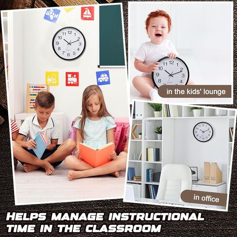 Inbagi 16 Pcs Wall Clock Large 12 Inch Silent Battery Operated Wall Clock Modern Non Ticking Quiet Quartz Clock Bulk for Kitchen Office Living Room Home Bathroom Bedroom Classroom School Decor, Black in Kuwait