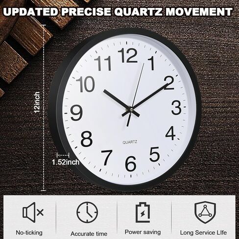 Inbagi 16 Pcs Wall Clock Large 12 Inch Silent Battery Operated Wall Clock Modern Non Ticking Quiet Quartz Clock Bulk for Kitchen Office Living Room Home Bathroom Bedroom Classroom School Decor, Black in Kuwait