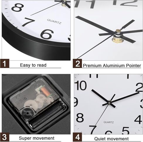 Inbagi 16 Pcs Wall Clock Large 12 Inch Silent Battery Operated Wall Clock Modern Non Ticking Quiet Quartz Clock Bulk for Kitchen Office Living Room Home Bathroom Bedroom Classroom School Decor, Black in Kuwait