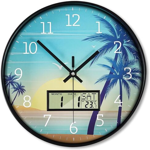 Maxstar Modern Wall Clock with Digital Day Week Temperature Display with Moose Pattern Non-Ticking Battery Operated Calendar and Date for Kitchen Farmhouse Bathroom Office 12inch in Saudi Arabia