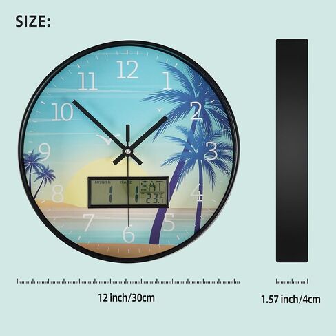 Maxstar Modern Wall Clock with Digital Day Week Temperature Display with Moose Pattern Non-Ticking Battery Operated Calendar and Date for Kitchen Farmhouse Bathroom Office 12inch in Saudi Arabia