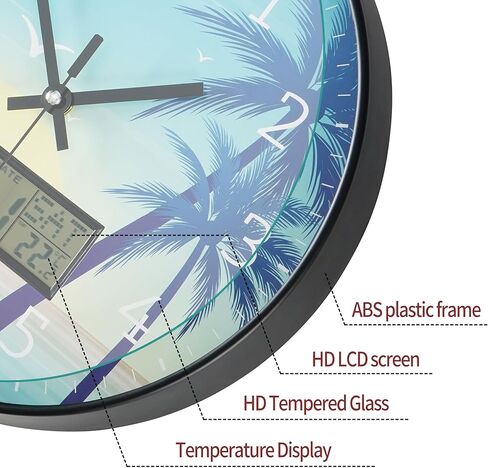 Maxstar Modern Wall Clock with Digital Day Week Temperature Display with Moose Pattern Non-Ticking Battery Operated Calendar and Date for Kitchen Farmhouse Bathroom Office 12inch in Saudi Arabia