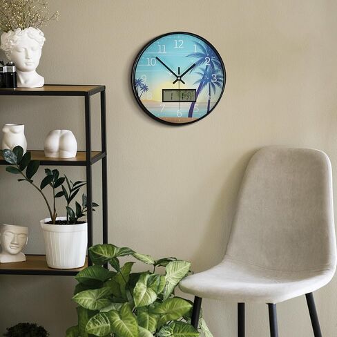 Maxstar Modern Wall Clock with Digital Day Week Temperature Display with Moose Pattern Non-Ticking Battery Operated Calendar and Date for Kitchen Farmhouse Bathroom Office 12inch in Saudi Arabia
