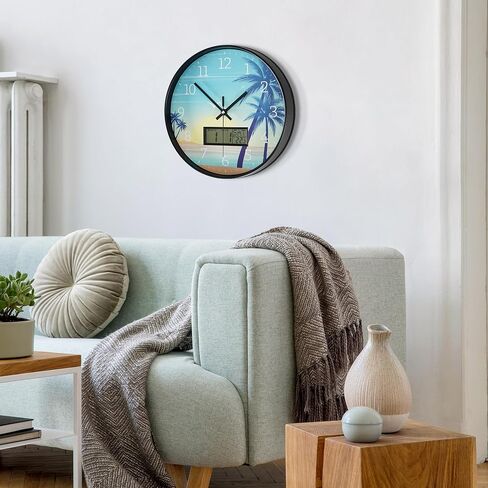Maxstar Modern Wall Clock with Digital Day Week Temperature Display with Moose Pattern Non-Ticking Battery Operated Calendar and Date for Kitchen Farmhouse Bathroom Office 12inch in Saudi Arabia