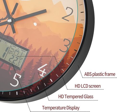 Maxstar Modern Wall Clock with Digital Day Week Temperature Display with Moose Pattern Non-Ticking Battery Operated Calendar and Date for Kitchen Farmhouse Bathroom Office 12inch in Saudi Arabia