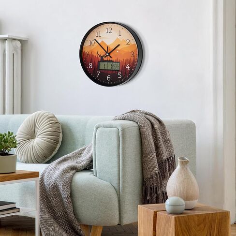 Maxstar Modern Wall Clock with Digital Day Week Temperature Display with Moose Pattern Non-Ticking Battery Operated Calendar and Date for Kitchen Farmhouse Bathroom Office 12inch in Saudi Arabia
