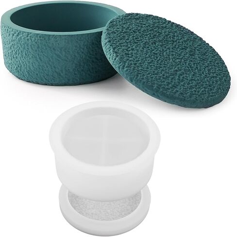Cement Candle Jar Mold with Lid Round Lava Texture Box Silicone Molds for Epoxy Resin Candle Vessels Pen Holder Plant Pot Resin Concrete Storage Mold DIY Unique Crafts Decor in Saudi Arabia