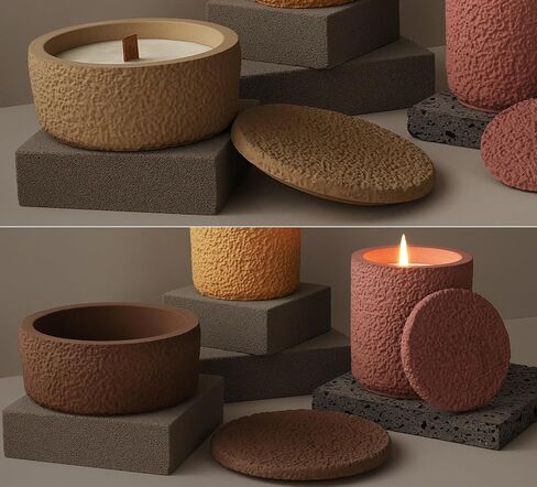 Cement Candle Jar Mold with Lid Round Lava Texture Box Silicone Molds for Epoxy Resin Candle Vessels Pen Holder Plant Pot Resin Concrete Storage Mold DIY Unique Crafts Decor in Saudi Arabia