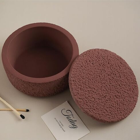 Cement Candle Jar Mold with Lid Round Lava Texture Box Silicone Molds for Epoxy Resin Candle Vessels Pen Holder Plant Pot Resin Concrete Storage Mold DIY Unique Crafts Decor in Saudi Arabia