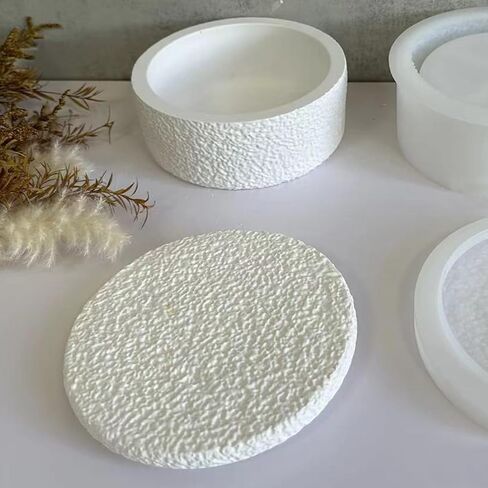Cement Candle Jar Mold with Lid Round Lava Texture Box Silicone Molds for Epoxy Resin Candle Vessels Pen Holder Plant Pot Resin Concrete Storage Mold DIY Unique Crafts Decor in Saudi Arabia