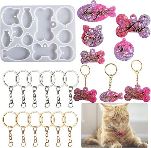 1 مجموعة من علامات الهوية للحيوانات الأليفة سلسلة المفاتيح حلقات المفاتيح قالب راتينج السيليكون مع عظمة الكلب والقط علامة الأسماك على شكل دائري قوالب صب سيليكون الإيبوكسي لعلامة تعريف الحيوانات الأليفة، صناعة يدوية ثلاثية الأبعاد in Kuwait