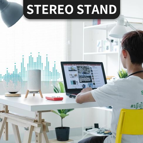 حامل مكبر صوت سطح المكتب من الخشب الحقيقي من شينار، حامل مكتب للطاولة متوافق مع Sonos Era 100 مع حامل تثبيت خشبي لطاولة إدارة الكابلات لـ Sonos 100 (أبيض) in Kuwait