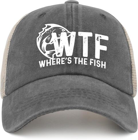 قبعة WTF Where's The Fish Hat Trucker للرجال قبعة شبكية عصرية للصيف in Saudi Arabia