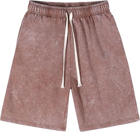 Flygo Mens Sweat Shorts Athletic Acid Washed Cotton Gym Short Elastic Waist Drawstring Workout Jogger Pants with Pockets in Saudi Arabia