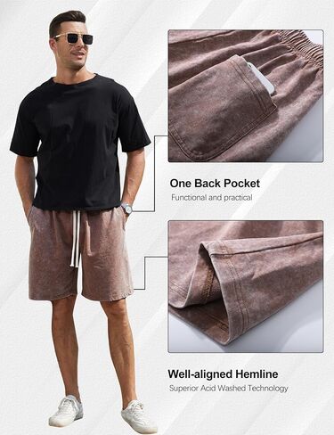 Flygo Mens Sweat Shorts Athletic Acid Washed Cotton Gym Short Elastic Waist Drawstring Workout Jogger Pants with Pockets in Saudi Arabia