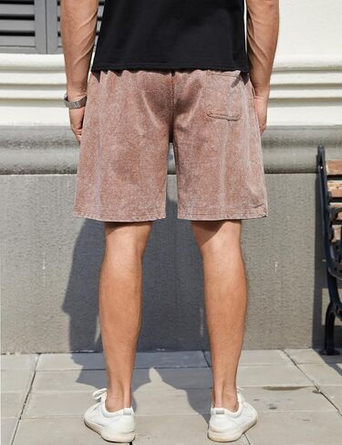 Flygo Mens Sweat Shorts Athletic Acid Washed Cotton Gym Short Elastic Waist Drawstring Workout Jogger Pants with Pockets in Saudi Arabia