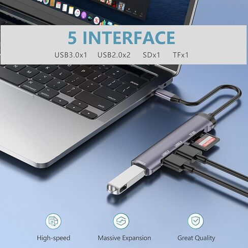 محور USB C، محطة إرساء 5 في 1 محول متعدد المنافذ مع منفذ USB 3.0، منفذ USB-C/PD، منفذ قارئ بطاقات SD/Micro SD (TF)، محول USB C من النوع C لأجهزة الكمبيوتر المحمولة Dock Dongle متوافق مع MacBook Pro Air iPad in Saudi Arabia