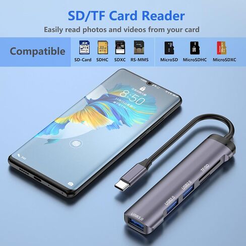 محور USB C، محطة إرساء 5 في 1 محول متعدد المنافذ مع منفذ USB 3.0، منفذ USB-C/PD، منفذ قارئ بطاقات SD/Micro SD (TF)، محول USB C من النوع C لأجهزة الكمبيوتر المحمولة Dock Dongle متوافق مع MacBook Pro Air iPad in Saudi Arabia