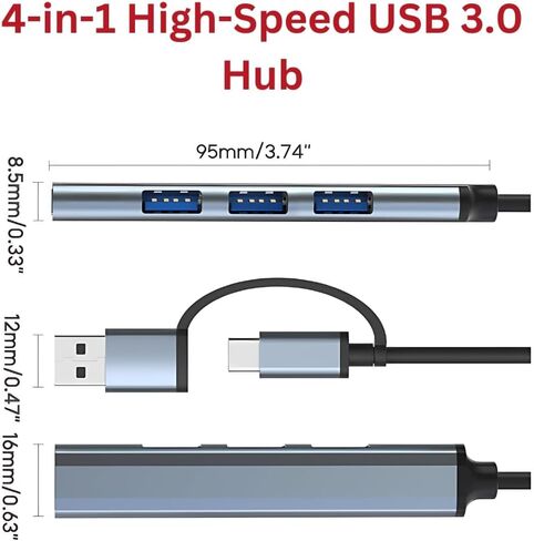 موزع USB 3.0 عالي السرعة 4 في 1 - من النوع C إلى USB 3.01 + USB 2.03 - صغير الحجم وخفيف الوزن - نقل بيانات بسرعة 5 جيجابت في الثانية - متوافق مع نظام التشغيل Mac OS/Windows - مثالي لأجهزة الكمبيوتر المحمولة وأجهزة الكمبيوتر الشخصية وXbox وPS4 in Kuwait