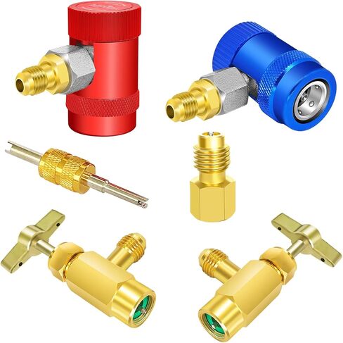 R1234yf Adapter Kit, R1234yf Quick Couplers Set, High/Low Pressure Side R1234yf Manual Connector Kit, with Self-Sealing and Puncture Style R1234yf Can Tap, tank adapter and valve core remover in Saudi Arabia