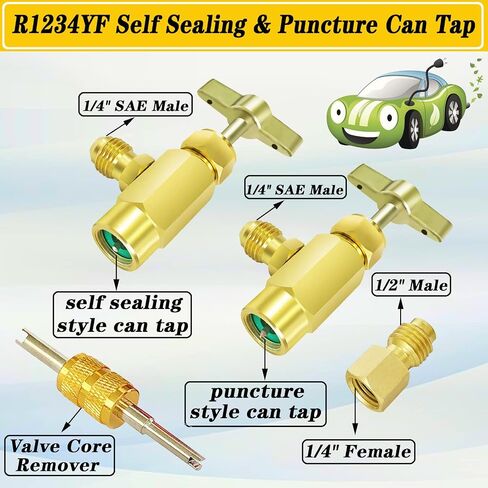 R1234yf Adapter Kit, R1234yf Quick Couplers Set, High/Low Pressure Side R1234yf Manual Connector Kit, with Self-Sealing and Puncture Style R1234yf Can Tap, tank adapter and valve core remover in Saudi Arabia
