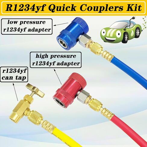 R1234yf Adapter Kit, R1234yf Quick Couplers Set, High/Low Pressure Side R1234yf Manual Connector Kit, with Self-Sealing and Puncture Style R1234yf Can Tap, tank adapter and valve core remover in Saudi Arabia
