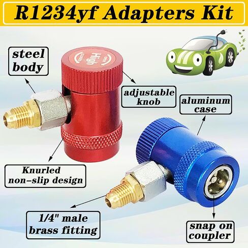 R1234yf Adapter Kit, R1234yf Quick Couplers Set, High/Low Pressure Side R1234yf Manual Connector Kit, with Self-Sealing and Puncture Style R1234yf Can Tap, tank adapter and valve core remover in Saudi Arabia