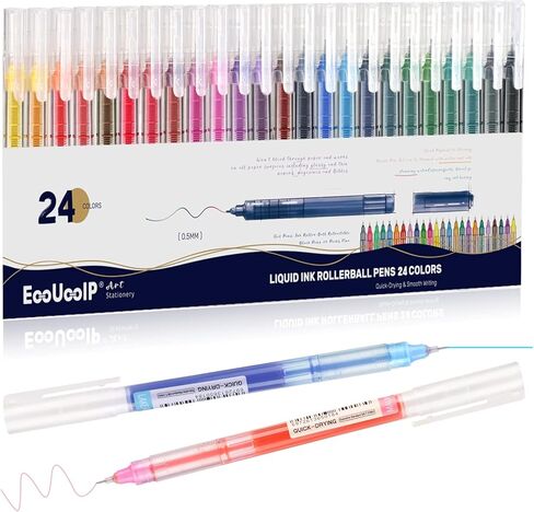 أقلام حبر سائلة من EooUooIP، أقلام كرة دوارة ملونة، أقلام حبر جل، 24 قطعة قلم رفيع متعدد الألوان لكتابة اليوميات وتدوين الملاحظات العبث والمدرسة والمكتب والمنزل in Kuwait