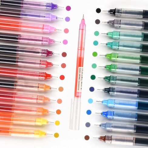 أقلام حبر سائلة من EooUooIP، أقلام كرة دوارة ملونة، أقلام حبر جل، 24 قطعة قلم رفيع متعدد الألوان لكتابة اليوميات وتدوين الملاحظات العبث والمدرسة والمكتب والمنزل in Kuwait
