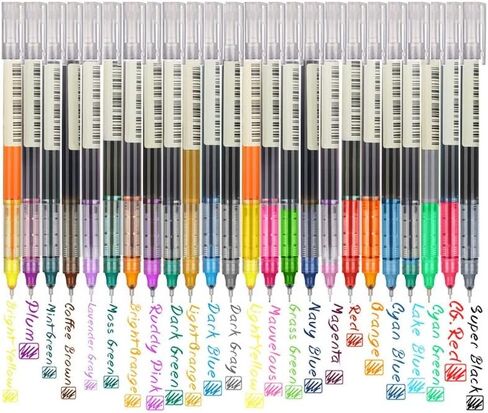 أقلام حبر سائلة من EooUooIP، أقلام كرة دوارة ملونة، أقلام حبر جل، 24 قطعة قلم رفيع متعدد الألوان لكتابة اليوميات وتدوين الملاحظات العبث والمدرسة والمكتب والمنزل in Kuwait