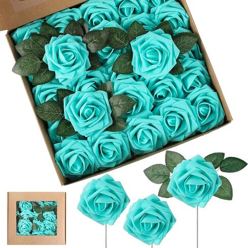 Syhood Artificial Foam Rose Flowers Vintage Fake Roses DIY Bouquets with Leaves and Stems for Wedding Bridal Shower Party Centerpieces Home Romantic Decor(Champagne,50 Pieces) in Saudi Arabia