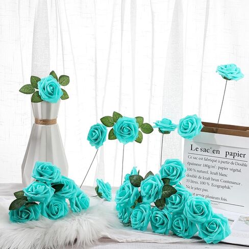 Syhood Artificial Foam Rose Flowers Vintage Fake Roses DIY Bouquets with Leaves and Stems for Wedding Bridal Shower Party Centerpieces Home Romantic Decor(Champagne,50 Pieces) in Saudi Arabia