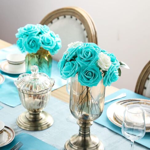 Syhood Artificial Foam Rose Flowers Vintage Fake Roses DIY Bouquets with Leaves and Stems for Wedding Bridal Shower Party Centerpieces Home Romantic Decor(Champagne,50 Pieces) in Saudi Arabia