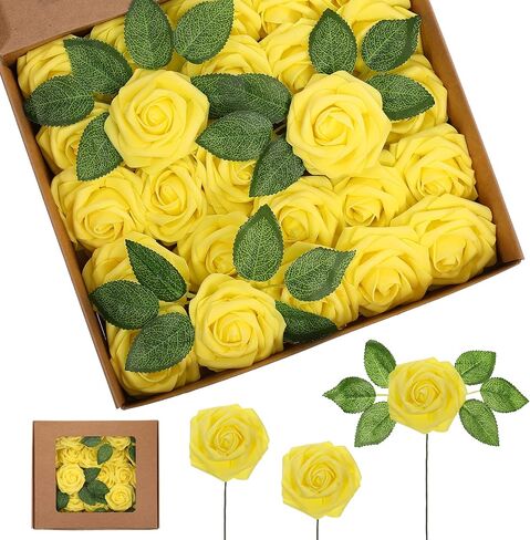Syhood Artificial Foam Rose Flowers Vintage Fake Roses DIY Bouquets with Leaves and Stems for Wedding Bridal Shower Party Centerpieces Home Romantic Decor(Champagne,50 Pieces) in Saudi Arabia