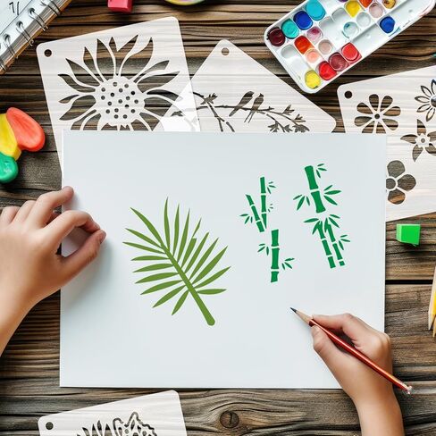 سيبا زهرة اللوحة الاستنسل 50 جهاز كمبيوتر شخصى قابلة لإعادة الاستخدام الرسم المساعدات قالب البلاستيك حروف الفن لوازم صغيرة DIY الحرف نمط رذاذ الطلاء تناسب الخشب الصخور قماش قماش الزجاج الفخار in Kuwait