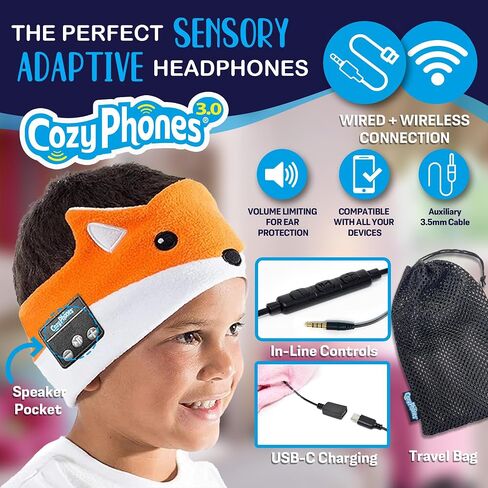 Sensory Headphones for Kids - Autism Sensory Toys, Wireless & Wired Toddler Earphones with Volume Protection, Ideal for Kids with Sensory Issues, Toddlers 3-4, Kids 5-7 - Fox in Saudi Arabia