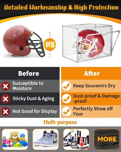 Football Helmet Display Case Full Size, Clear Acrylic Football Helmet Case Display Case with Magnetic Door and UV Protection for Football Helmet in Saudi Arabia