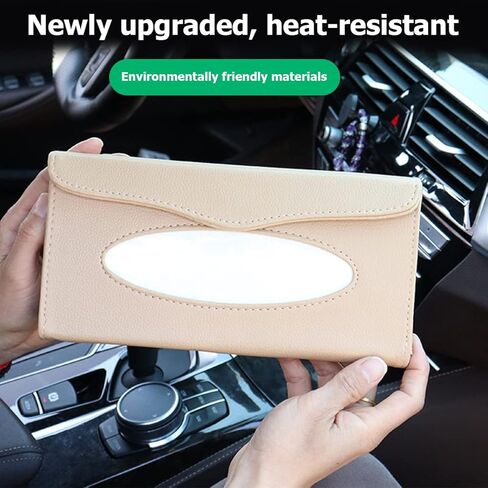 حامل مناديل السيارة، صندوق مناديل ظلة من جلد البولي يوريثان الفاخر للسيارة، منظم جيب للمناديل الواقي من الشمس، موزع أقنعة حامل مناديل المقعد الخلفي، مناديل سهلة الاستخدام، ملحقات السيارة (أسود/بيج) in Kuwait
