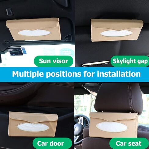 حامل مناديل السيارة، صندوق مناديل ظلة من جلد البولي يوريثان الفاخر للسيارة، منظم جيب للمناديل الواقي من الشمس، موزع أقنعة حامل مناديل المقعد الخلفي، مناديل سهلة الاستخدام، ملحقات السيارة (أسود/بيج) in Kuwait