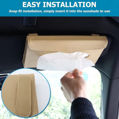 حامل مناديل السيارة، صندوق مناديل ظلة من جلد البولي يوريثان الفاخر للسيارة، منظم جيب للمناديل الواقي من الشمس، موزع أقنعة حامل مناديل المقعد الخلفي، مناديل سهلة الاستخدام، ملحقات السيارة (أسود/بيج) in Kuwait
