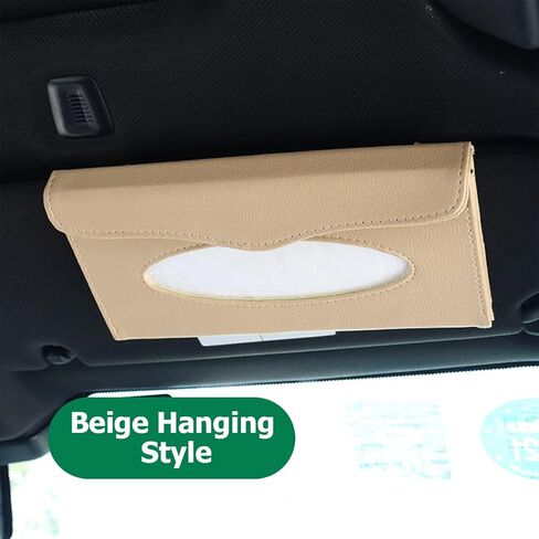 حامل مناديل السيارة، صندوق مناديل ظلة من جلد البولي يوريثان الفاخر للسيارة، منظم جيب للمناديل الواقي من الشمس، موزع أقنعة حامل مناديل المقعد الخلفي، مناديل سهلة الاستخدام، ملحقات السيارة (أسود/بيج) in Kuwait
