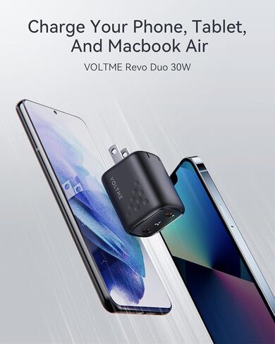 VOLTME USB C Charger, 30W Fast Charger Block, 2 Port Compact Charger with Foldable Plug for MacBook Air, iPhone 14 Pro/14 Pro Max/13/12, Pixel, Galaxy, iPad/iPad Mini, and More in Saudi Arabia