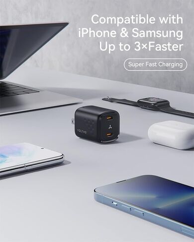 VOLTME USB C Charger, 30W Fast Charger Block, 2 Port Compact Charger with Foldable Plug for MacBook Air, iPhone 14 Pro/14 Pro Max/13/12, Pixel, Galaxy, iPad/iPad Mini, and More in Saudi Arabia