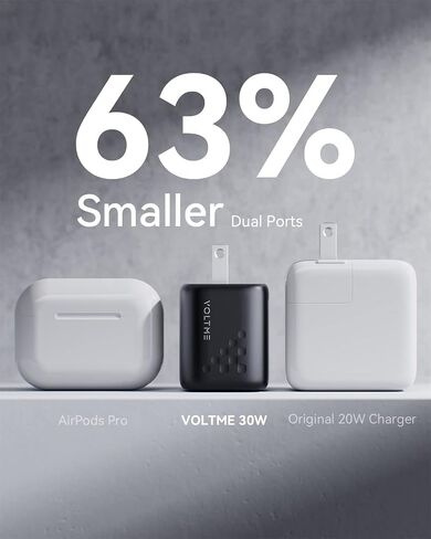 VOLTME USB C Charger, 30W Fast Charger Block, 2 Port Compact Charger with Foldable Plug for MacBook Air, iPhone 14 Pro/14 Pro Max/13/12, Pixel, Galaxy, iPad/iPad Mini, and More in Saudi Arabia