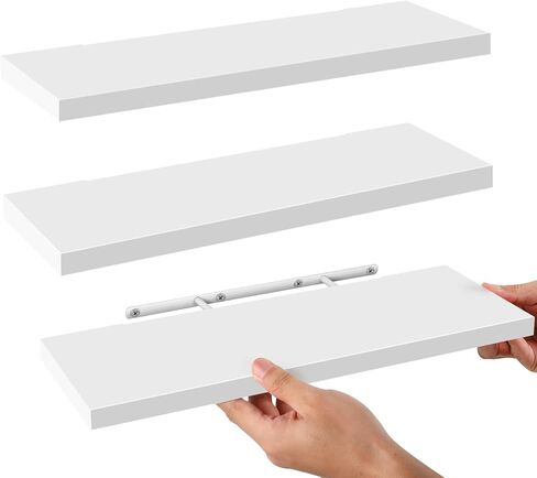 أرفف عائمة باللون الأبيض، 3 أرفف خشبية عائمة، عرض صور ديكور المنزل، رف منظم لغرفة المعيشة وغرفة النوم والحمام والمطبخ (3) in Kuwait