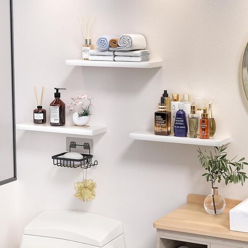 أرفف عائمة باللون الأبيض، 3 أرفف خشبية عائمة، عرض صور ديكور المنزل، رف منظم لغرفة المعيشة وغرفة النوم والحمام والمطبخ (3) in Kuwait