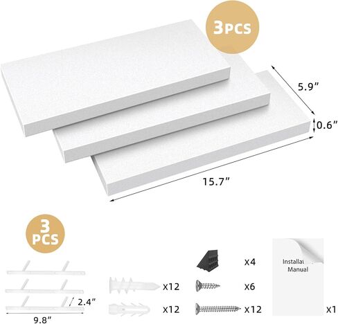 أرفف عائمة باللون الأبيض، 3 أرفف خشبية عائمة، عرض صور ديكور المنزل، رف منظم لغرفة المعيشة وغرفة النوم والحمام والمطبخ (3) in Kuwait